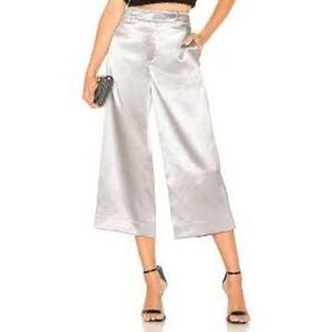 Vince Women's Metallic Silver Satin Wide Leg Crop Pants Size 2 NWT